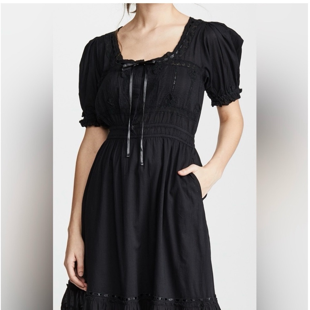 LoveShackFancy Black Midi Dress with Puff Sleeves